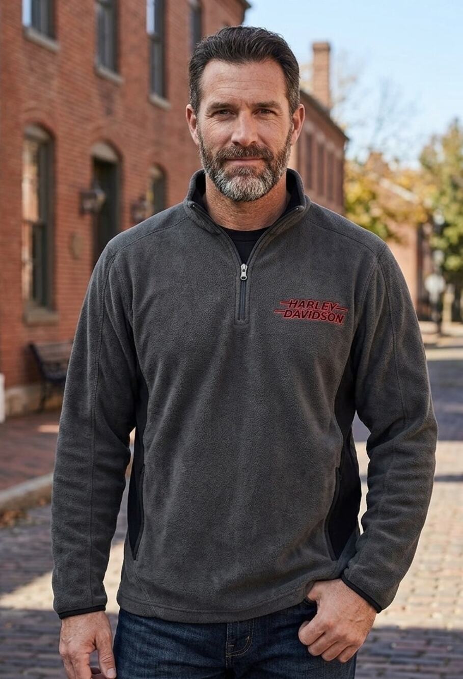 Harley Davidson Sweater Men's Large Black Fleece Motorcycle Fuzzy Bedford Texas